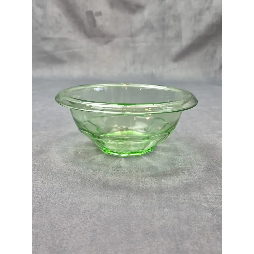 Vintage Hazel Atlas Rest Well Uranium Green Depression Glass Mixing Bowl 6 1/2